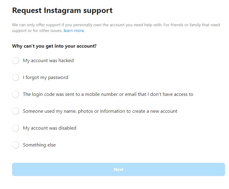 Request Instagram support